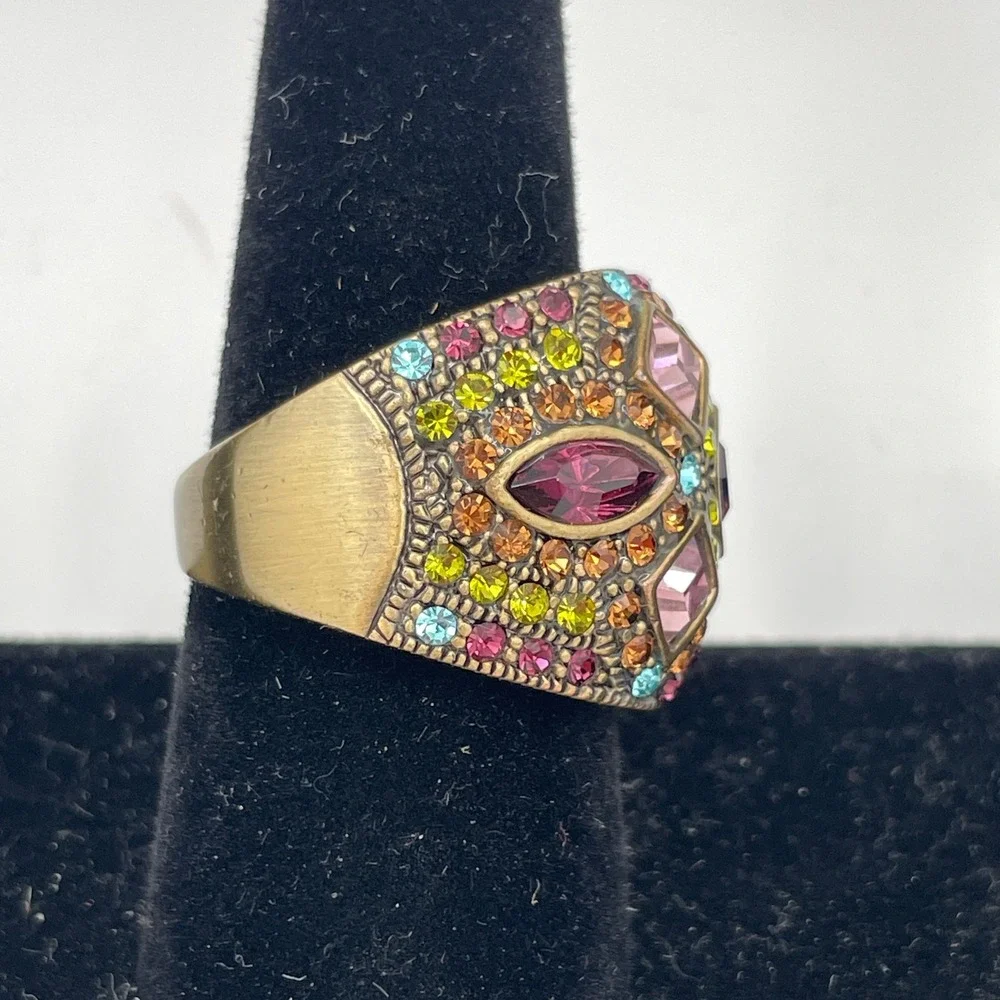 Heidi Daus Crystal Bronze Women Ring Size 7 Multi-Color Dome Statement